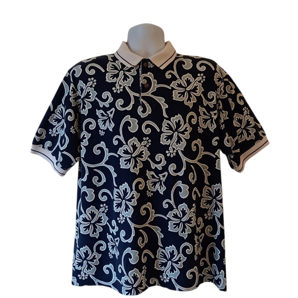 The Skins Game men's navy/white floral short-sleeve golf polo shirt size M